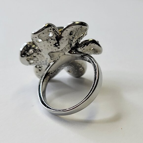 Genuine Grey Pearl and Swaroski Flower Ring Size 5.5 - Picture 9 of 12